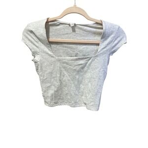 Garage Womens Heather Grey Square Neck Cap Sleeve Crop Top Size S P/S